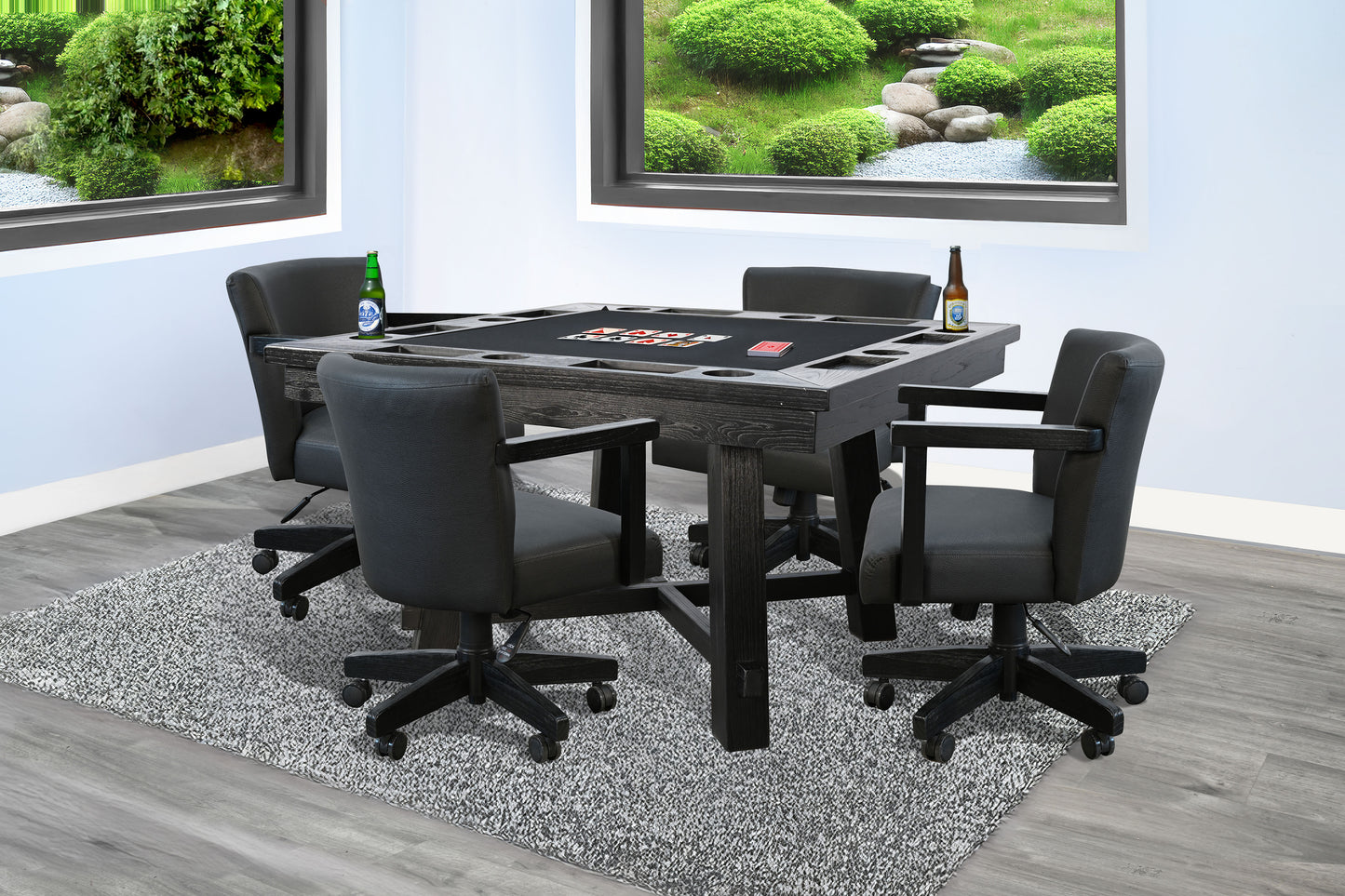 Reno - Poker Game & Dining Table Set (Blackwashed Finish)