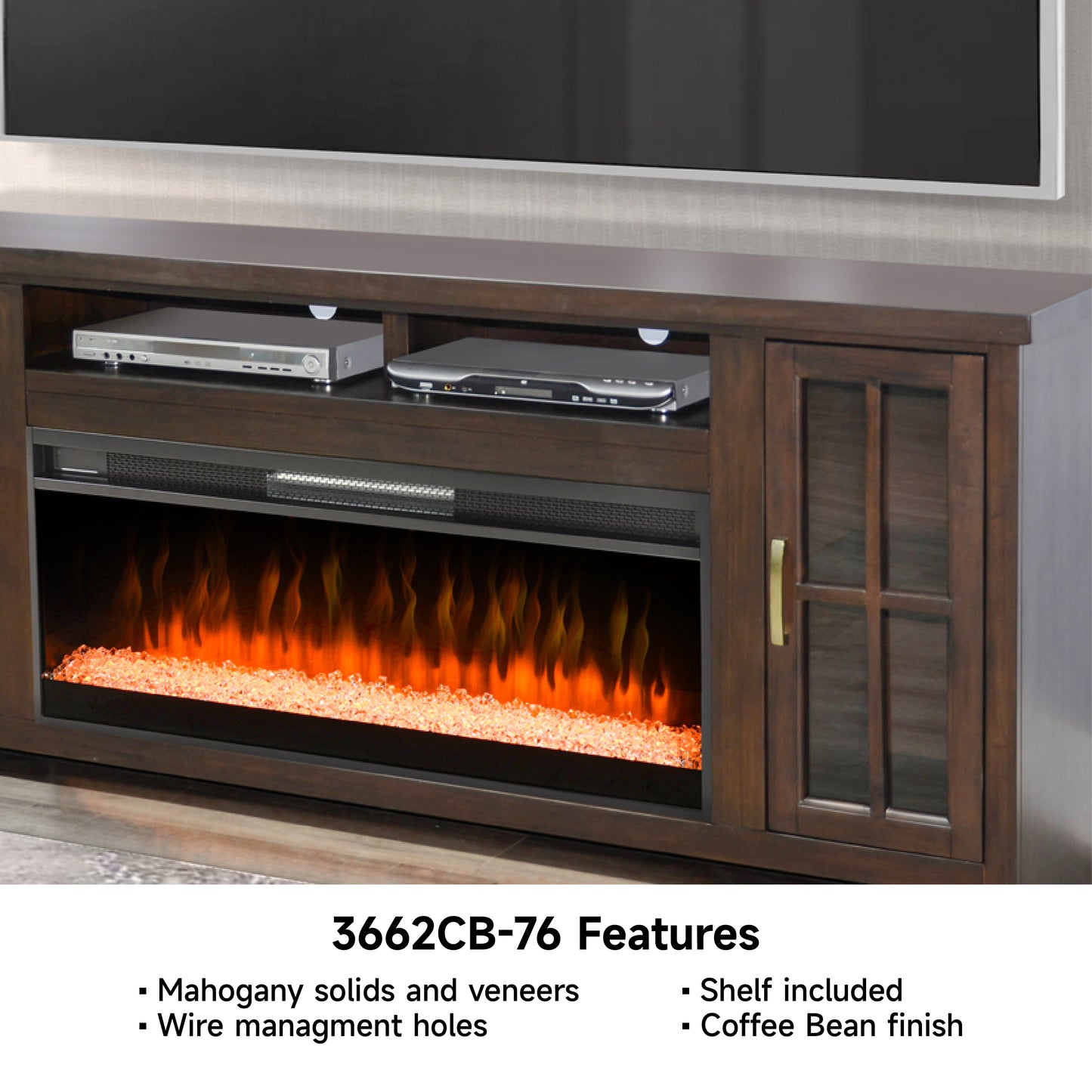 3662CB-76 Media Cabinet w/ 42" Fireplace Option TV Console/TV Stand Brown (76-Inch,optional Electric Fireplace,3658c&3658w-fpi)