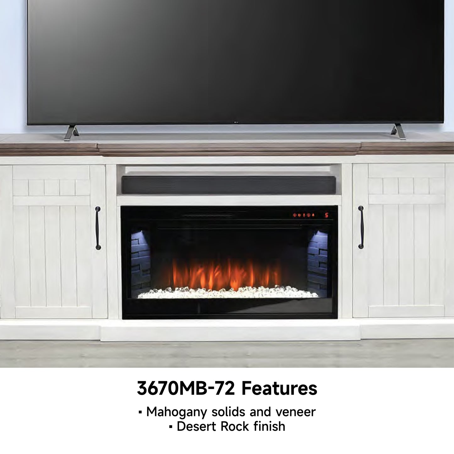 3670MB-72 Media Console Rustic TV Stand White (72-inch, Not Contain Fireplace, W/28'' Fireplace Option 2001B-28W&C)