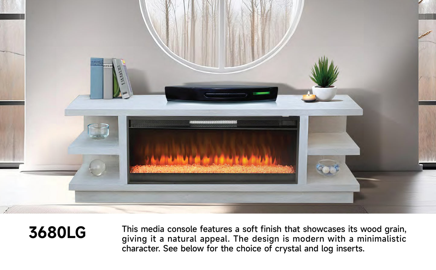 3680LG Media Cabinet w/ Pier & 42" Fireplace Option TV Console/TV Stand White (78-Inch,optional Electric Fireplace,3658c&3658w-fpi)