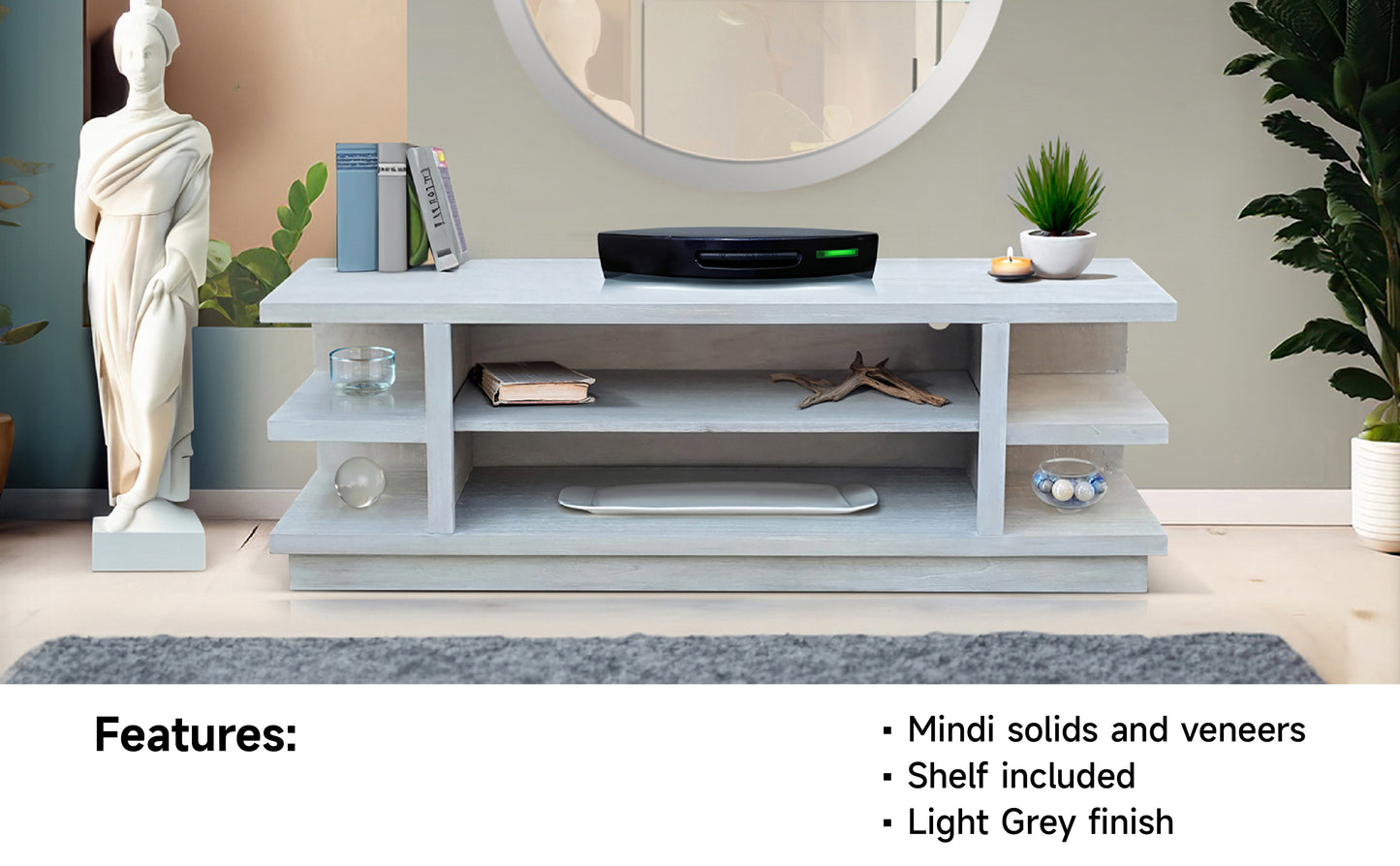 3680LG Media Cabinet w/ Pier & 42" Fireplace Option TV Console/TV Stand White (78-Inch,optional Electric Fireplace,3658c&3658w-fpi)