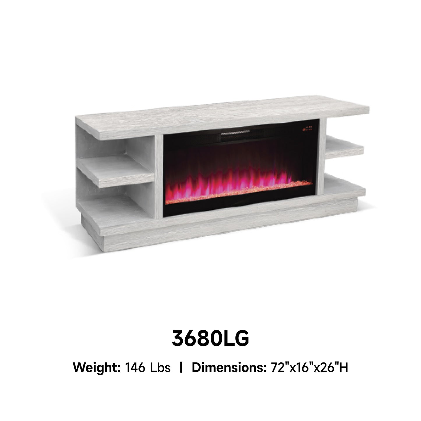 3680LG Media Cabinet w/ Pier & 42" Fireplace Option TV Console/TV Stand White (78-Inch,optional Electric Fireplace,3658c&3658w-fpi)