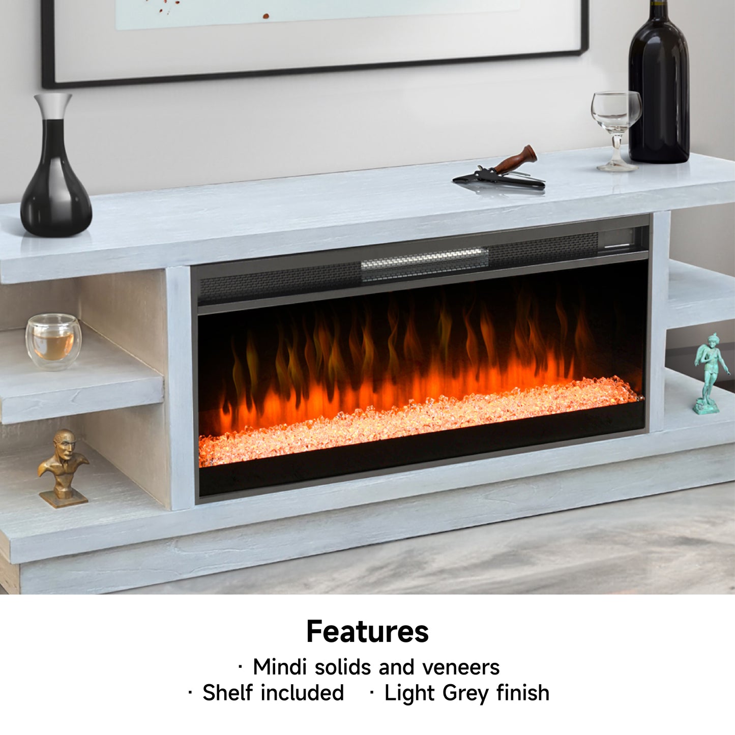 3680LG Media Cabinet w/ Pier & 42" Fireplace Option TV Console/TV Stand White (78-Inch,optional Electric Fireplace,3658c&3658w-fpi)