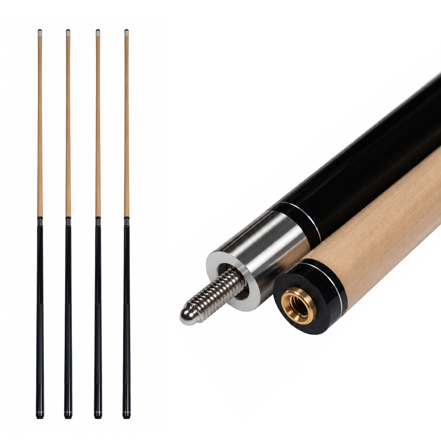 Empire USA - 2-Piece Black Pool Cue Set of 4, 57 Inch, 13mm Tip, 18/19/20/21 oz