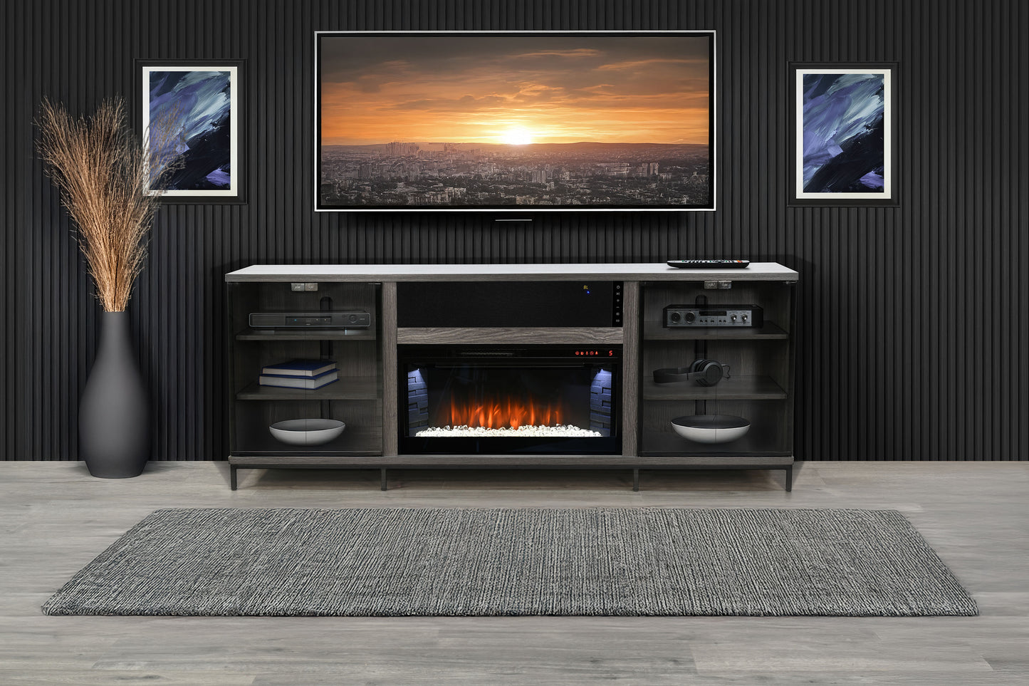 3502GOM Media Console Rustic TV Stand Grey Walnut (70-inch, Not Contain Fireplace, W/28'' Fireplace Option 2001B-28W&C)