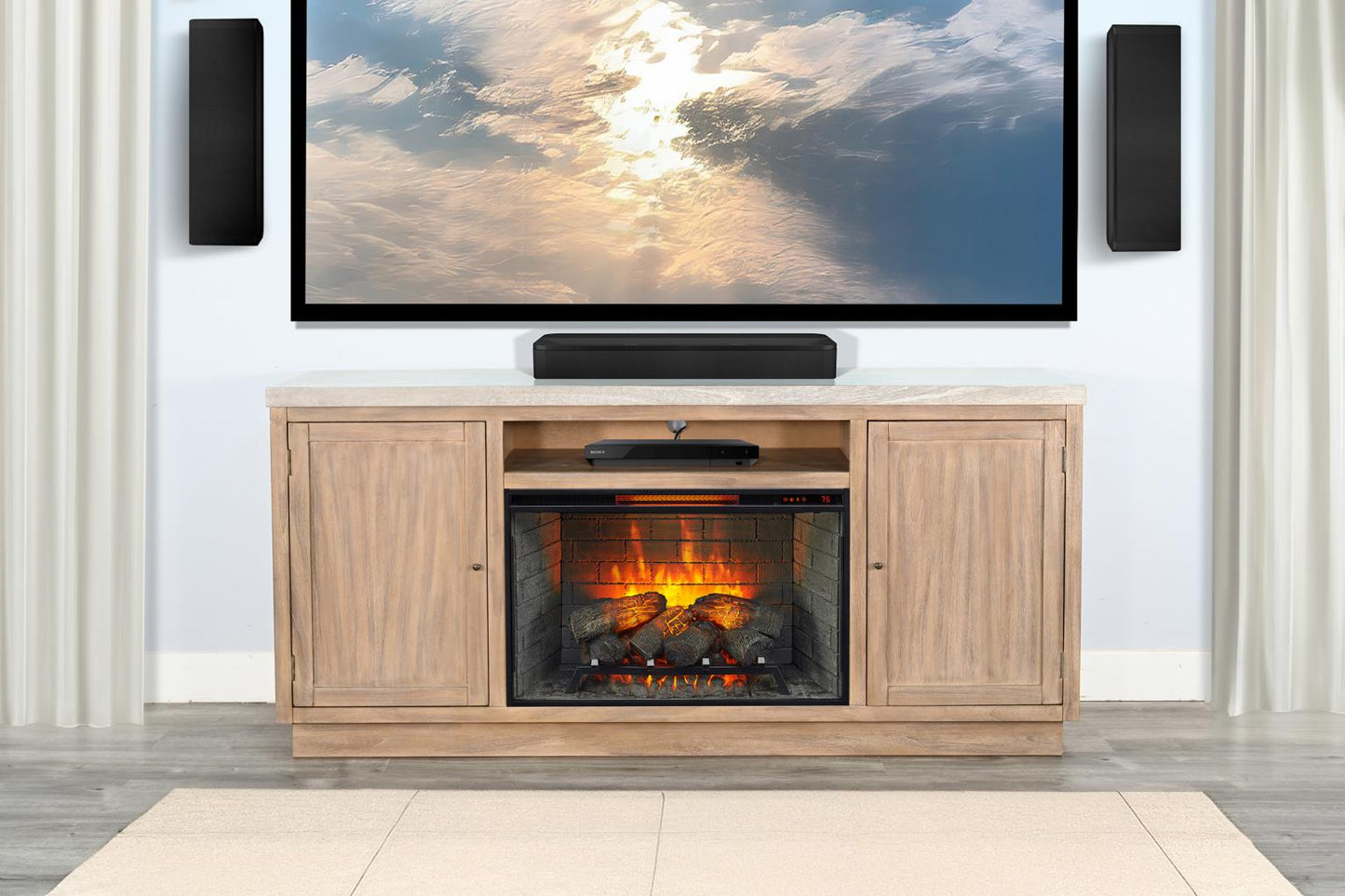 3675LW TV Stand /TV console w/33" Fireplace Option Brown (78-Inch, optional 33''Fireplace, 3666-FPI)