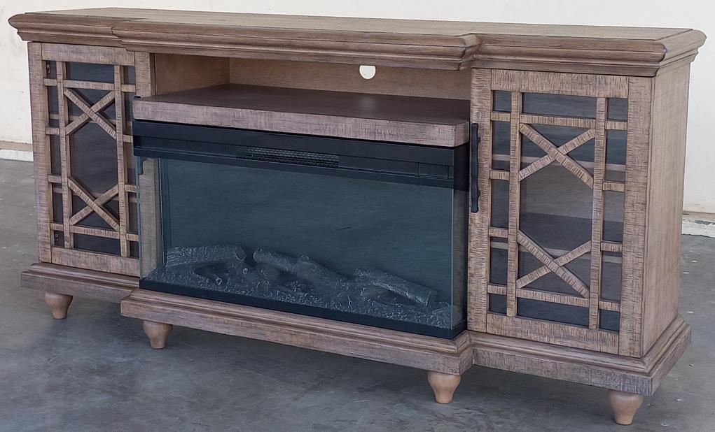 3687DR Media Console Rustic TV Stand Beige (72-inch, optional Fireplace ,for 36''fireplace option 2001B-36P )