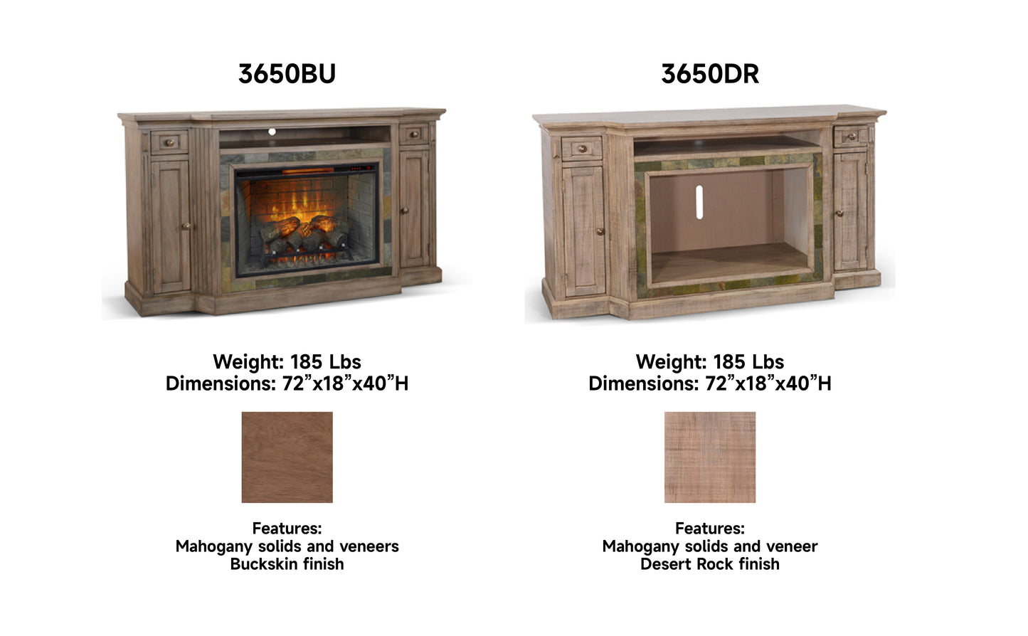3650BU TV Stand /TV console with Storage Cabinets, Rustic Oak Finish(72-Inch, optional 33''Fireplace, 3648&3666-FPI)