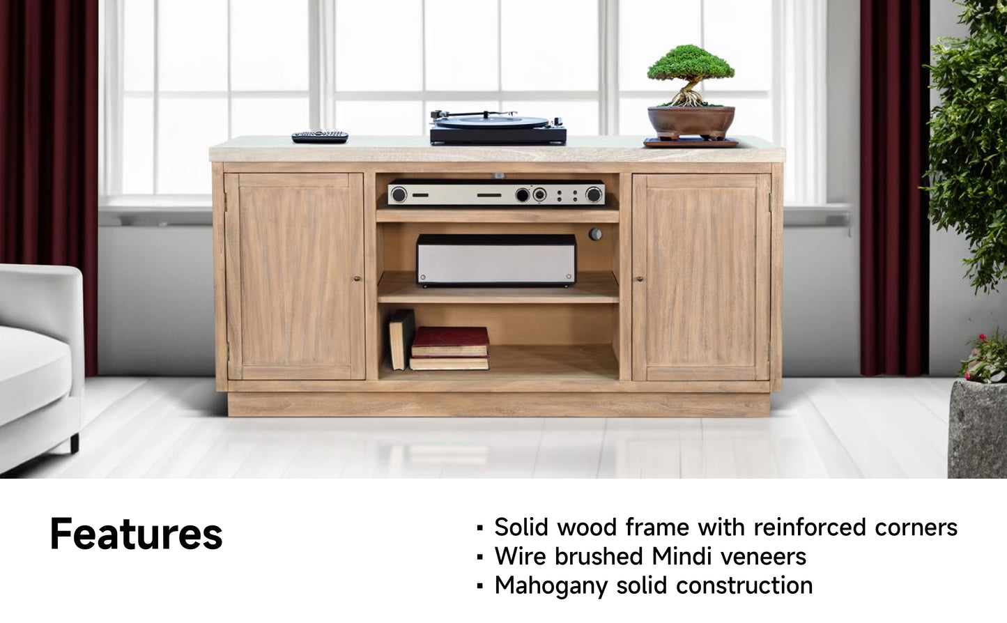 3675LW TV Stand /TV console w/33" Fireplace Option Brown (78-Inch, optional 33''Fireplace, 3666-FPI)