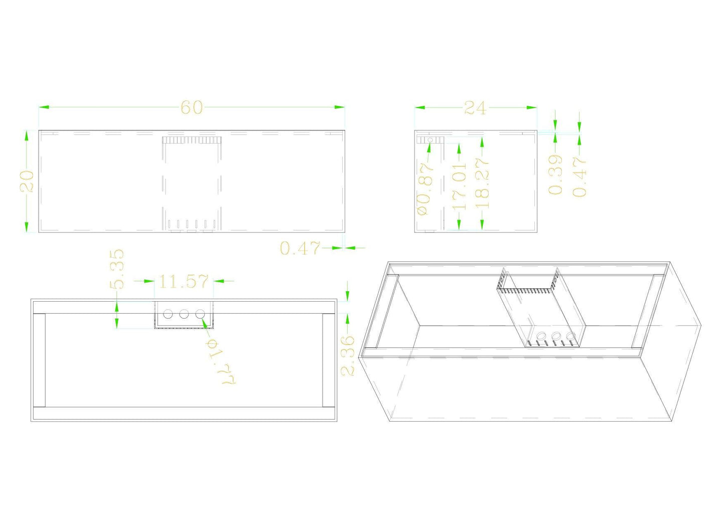 120 Gallon Aquarium – Center Overflow / Shadow Overflow