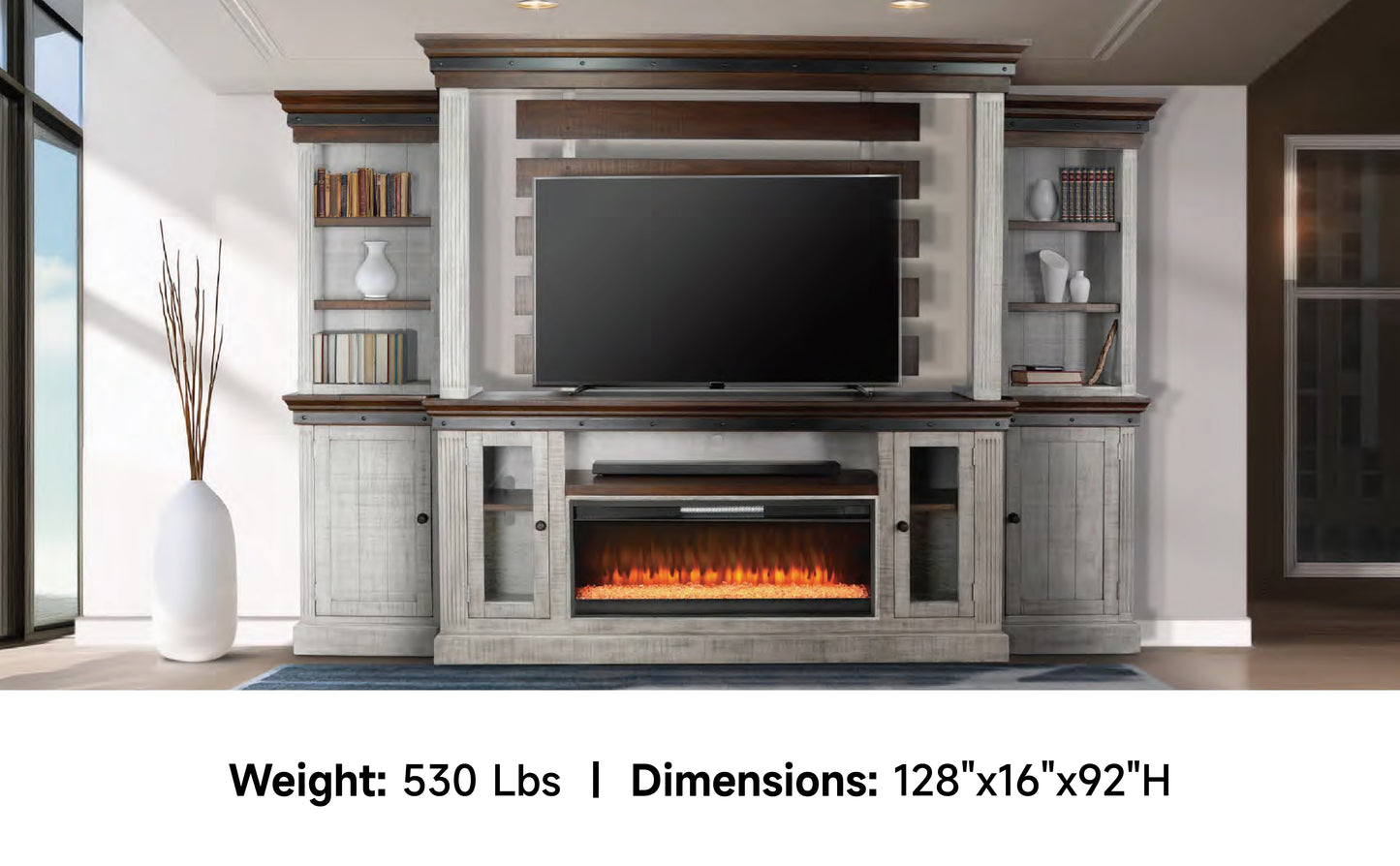 3649TA (S7) Ent. Wall gray (128In , Not Contain Electric Fireplace ,Storing 42" Log Fireplace)