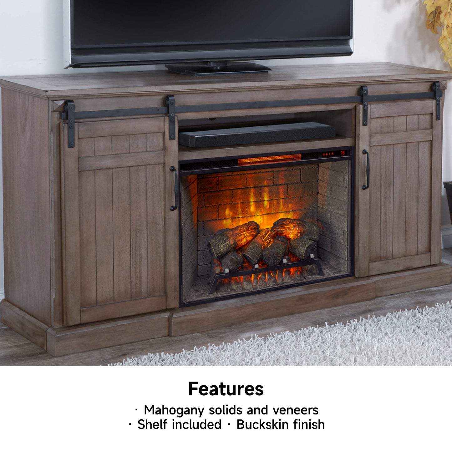 3648BU TV Stand /TV console w/33" Fireplace Option Brown (78-Inch, optional 33''Fireplace, 3666-FPI)