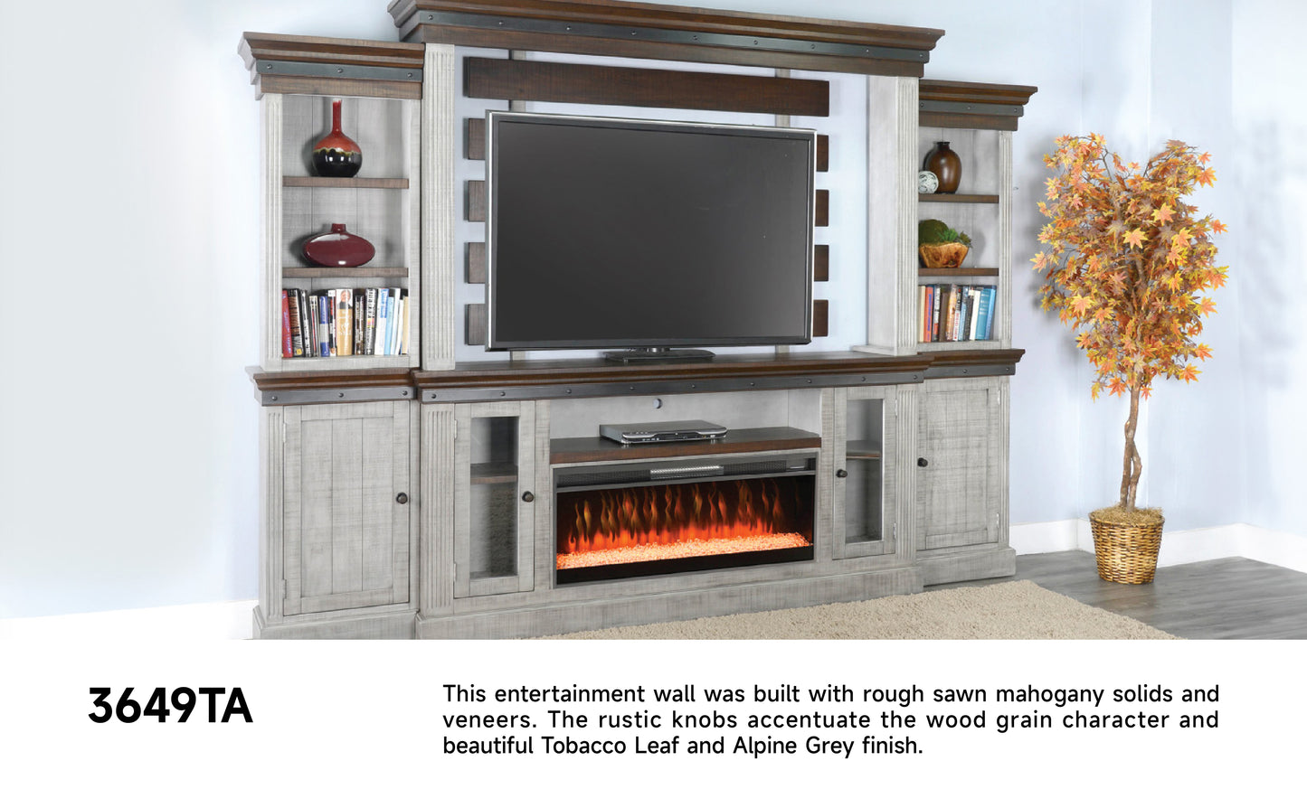 3649TA (S7) Ent. Wall gray (128In , Not Contain Electric Fireplace ,Storing 42" Log Fireplace)