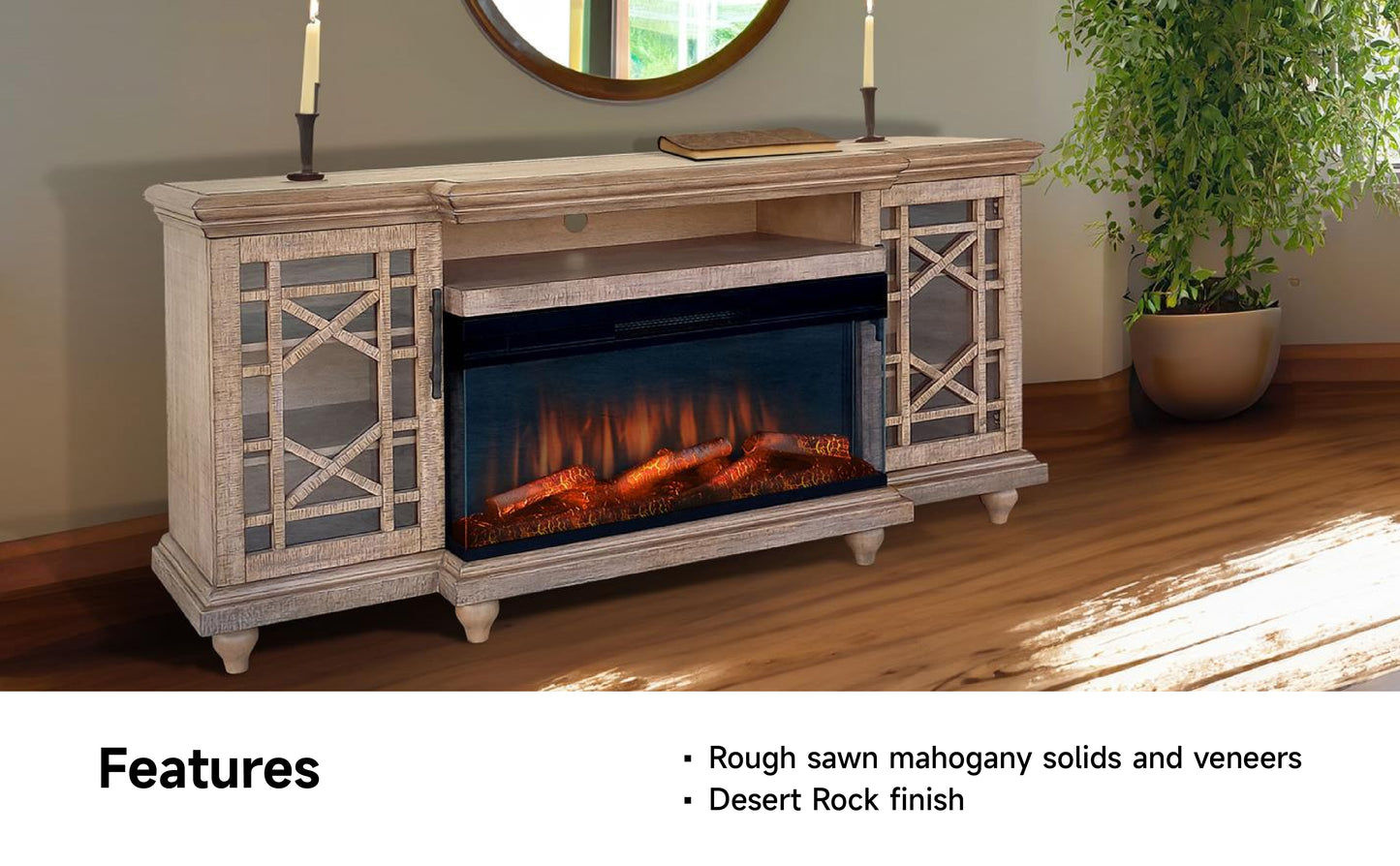 3687DR Media Console Rustic TV Stand Beige (72-inch, optional Fireplace ,for 36''fireplace option 2001B-36P )