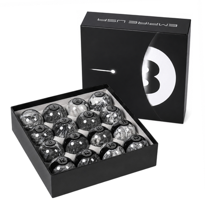 Empire USA   Gray Marble Pattern, Numbered Pool Balls with Black Stripes
