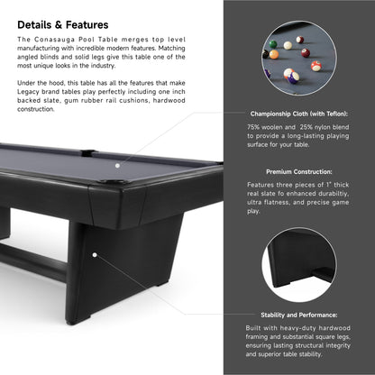 Conasauga Slate Pool Table - Raven Finish