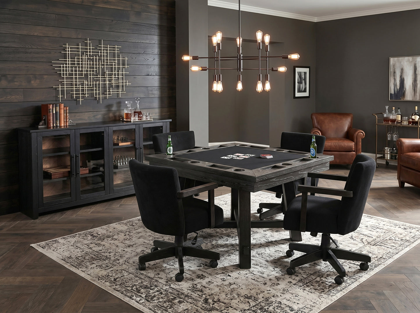 Reno - Poker Game & Dining Table Set (Blackwashed Finish)