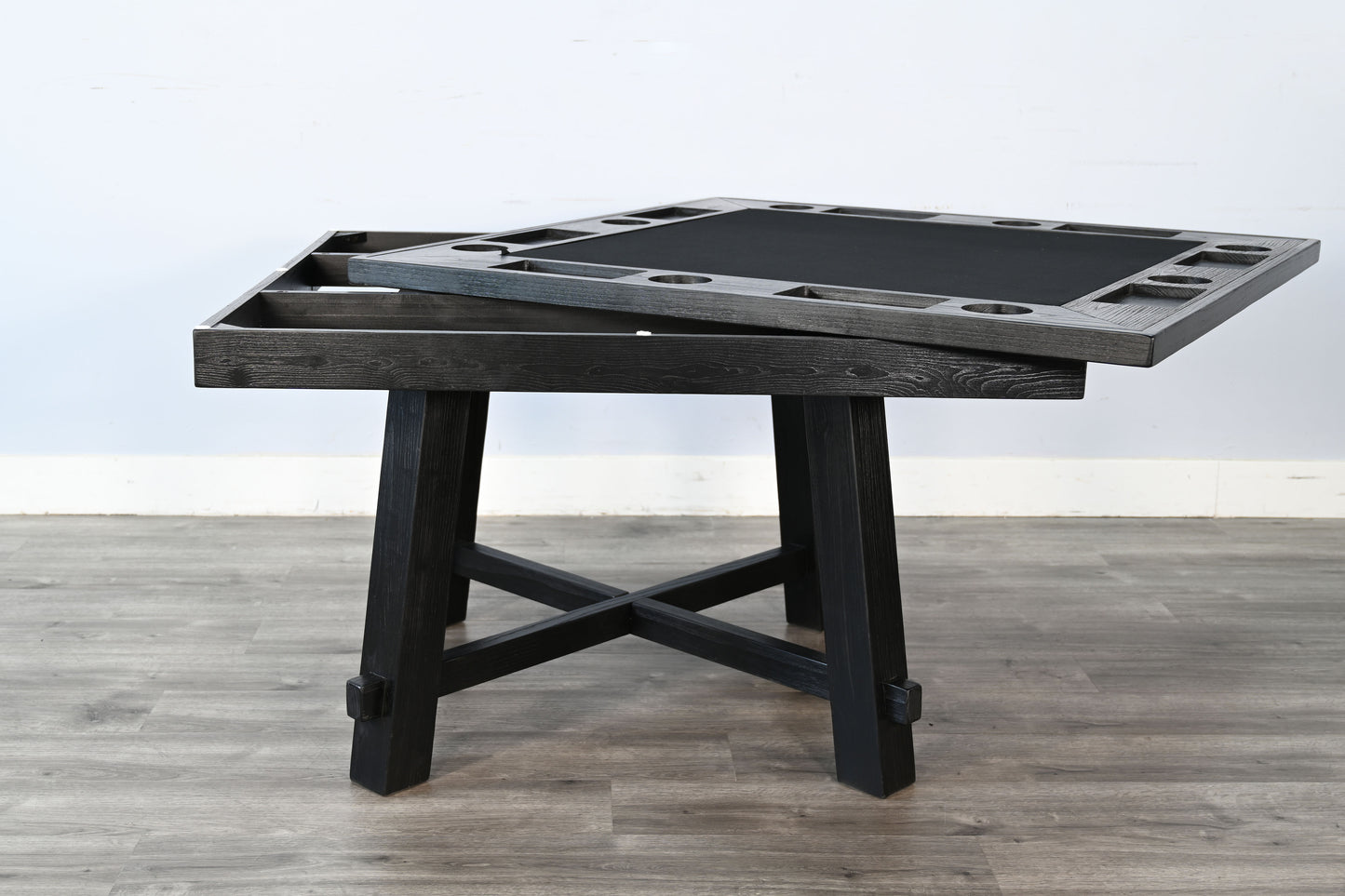 Reno - Poker Game & Dining Table Set (Blackwashed Finish)