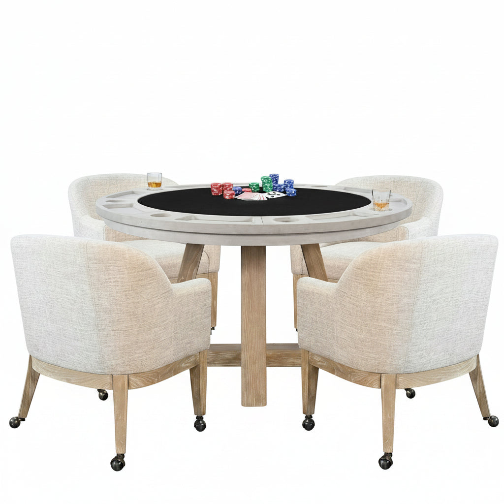 Rowan（LG） - Poker Game & Dining Table Set (Light Grey Finish)