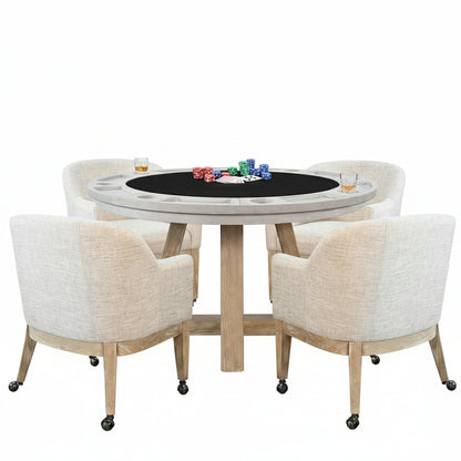 Rowan（LG） - Poker Game & Dining Table Set (Light Grey Finish)