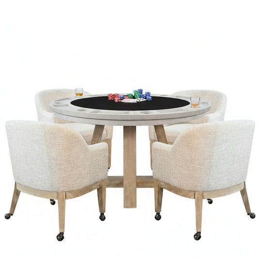 Rowan（LG） - Poker Game & Dining Table Set (Light Grey Finish)