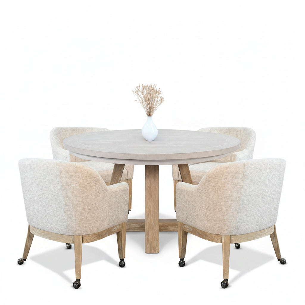 Rowan（LG） - Poker Game & Dining Table Set (Light Grey Finish)