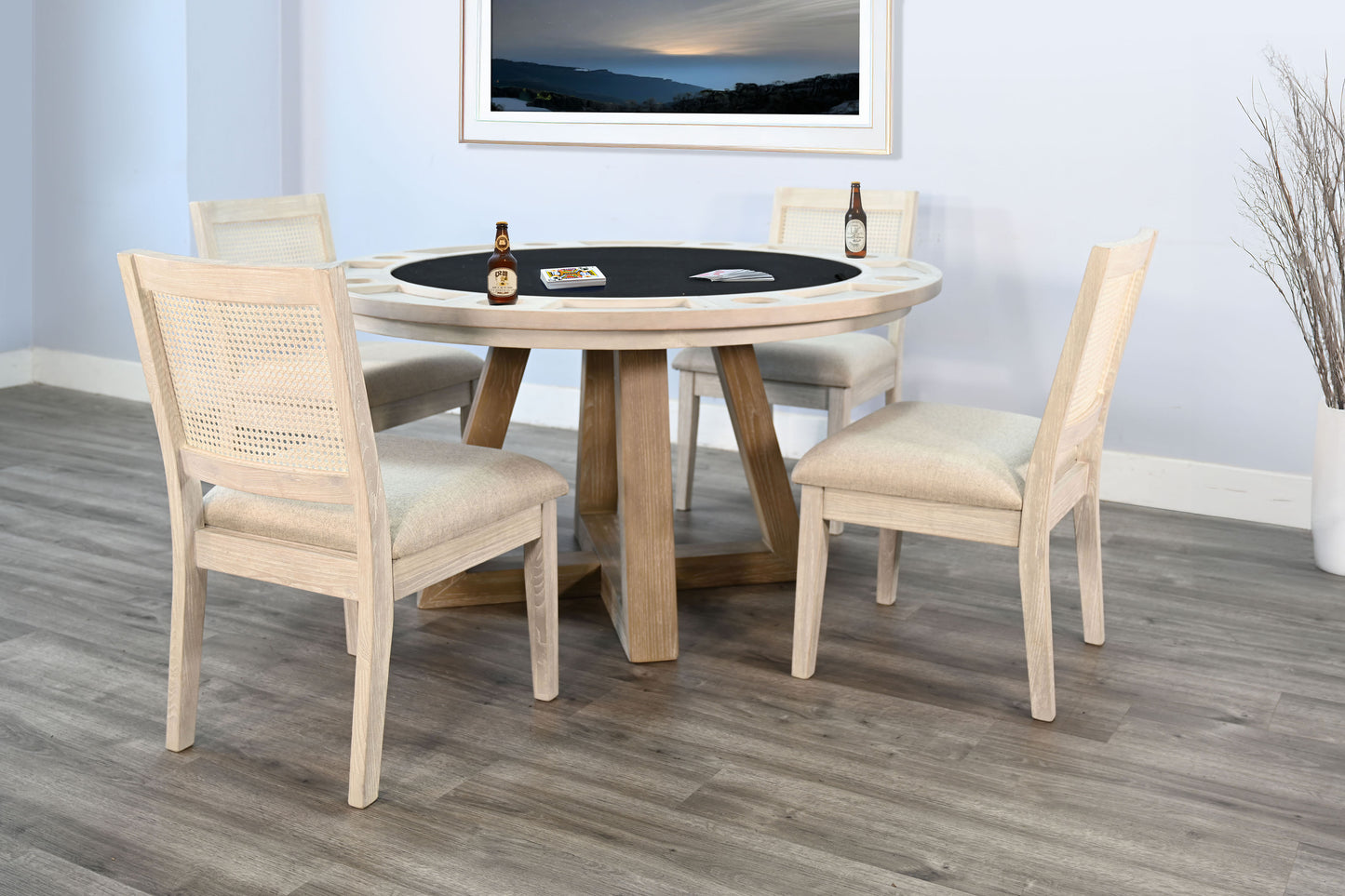 Rowan（LG） - Poker Game & Dining Table Set (Light Grey Finish)