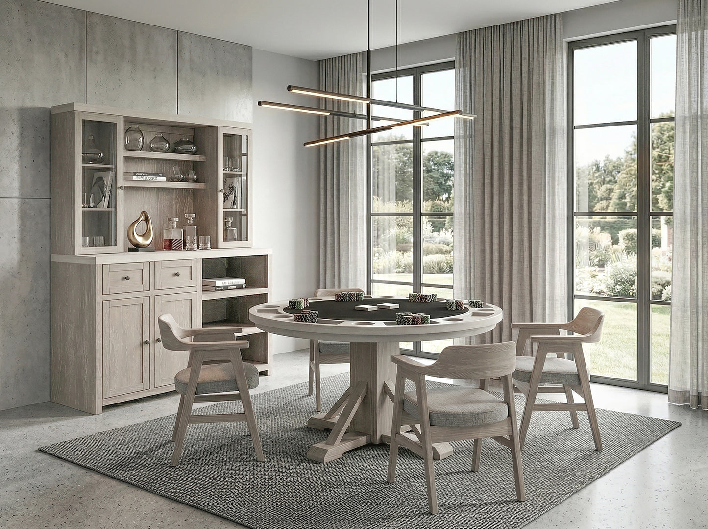 Rowan 30"（LW） - Poker Game & Dining Table Set (Light Grey + Wheat Finish)