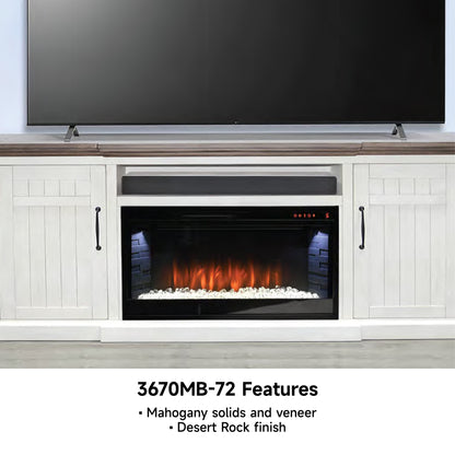 3670MB-72 Media Console Rustic TV Stand White  (72-inch, Not Contain Fireplace, W/28'' Fireplace Option 2001B-28W&C)