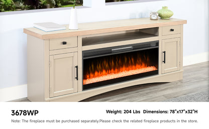 3678WP Media Cabinet w/ 42" Fireplace Option TV Console/TV Stand White (78-Inch，optional Electric Fireplace,3658c&3658w-fpi)