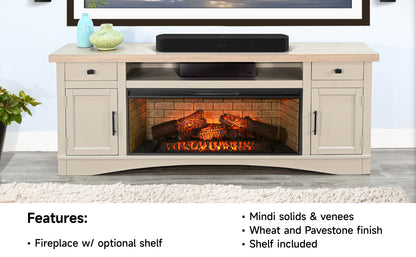 3678WP Media Cabinet w/ 42" Fireplace Option TV Console/TV Stand White (78-Inch，optional Electric Fireplace,3658c&3658w-fpi)
