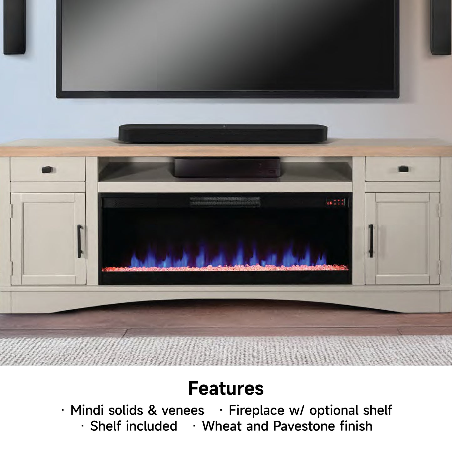 3678WP Media Cabinet w/ 42" Fireplace Option TV Console/TV Stand White (78-Inch，optional Electric Fireplace,3658c&3658w-fpi)