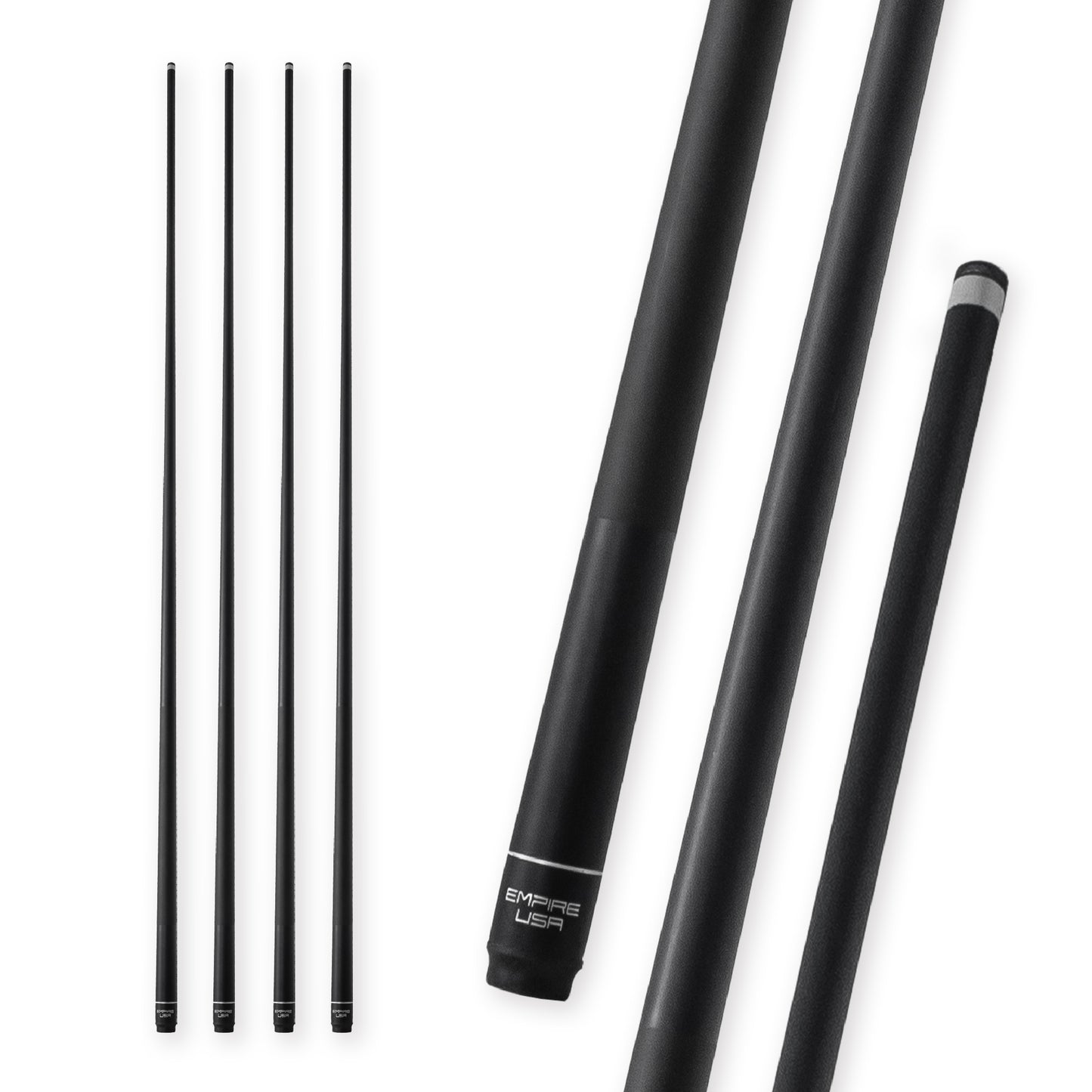 Empire USA - Set of 4 57" Fiberglass Graphite Composite Billiard Pool Cue Sticks (4 Black, Weight from 18oz,19oz, 20oz,21oz)