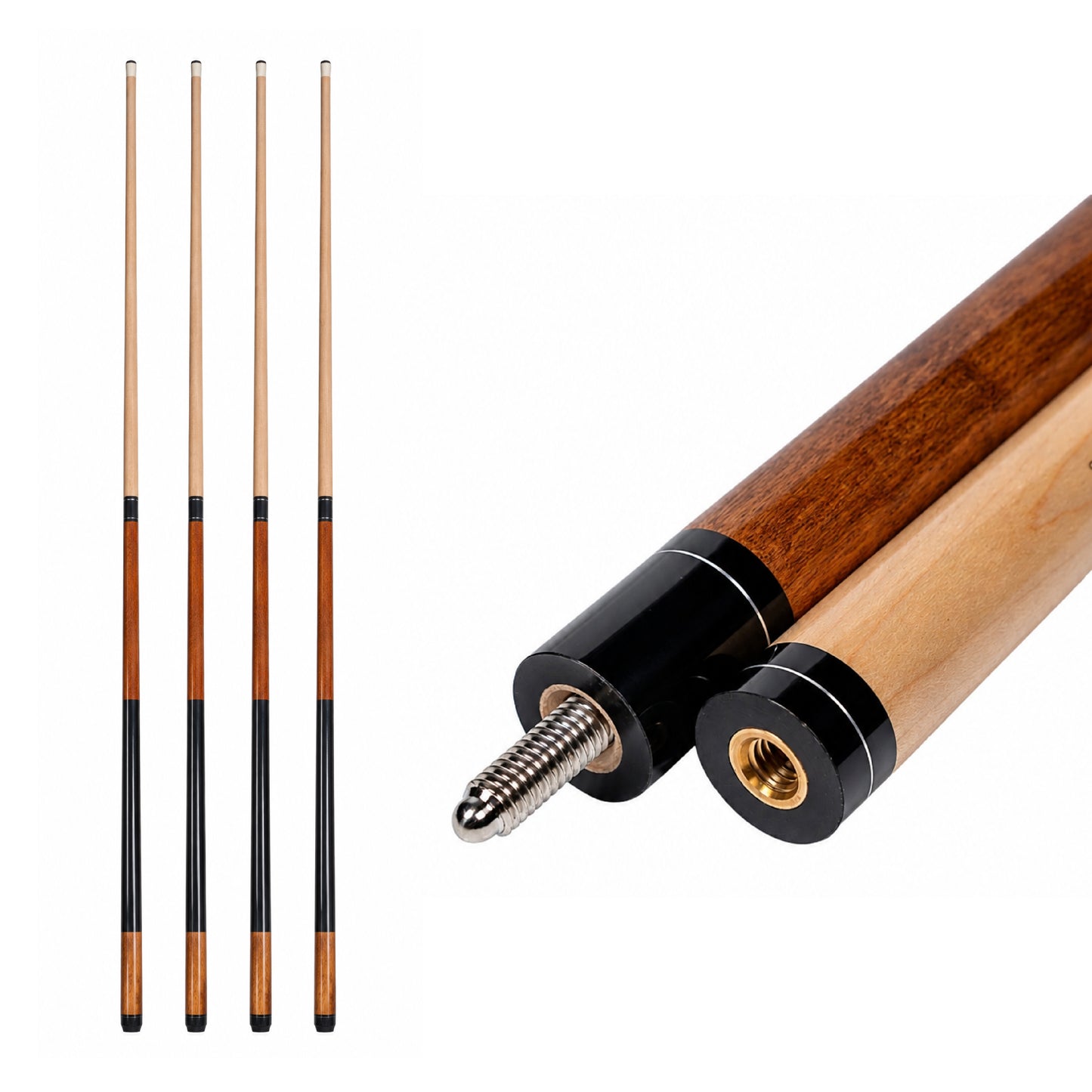 Empire USA - 2-Piece Walnut Pool Cue Set of 4, 57 Inch, 13mm Tip, 18/19/20/21 oz