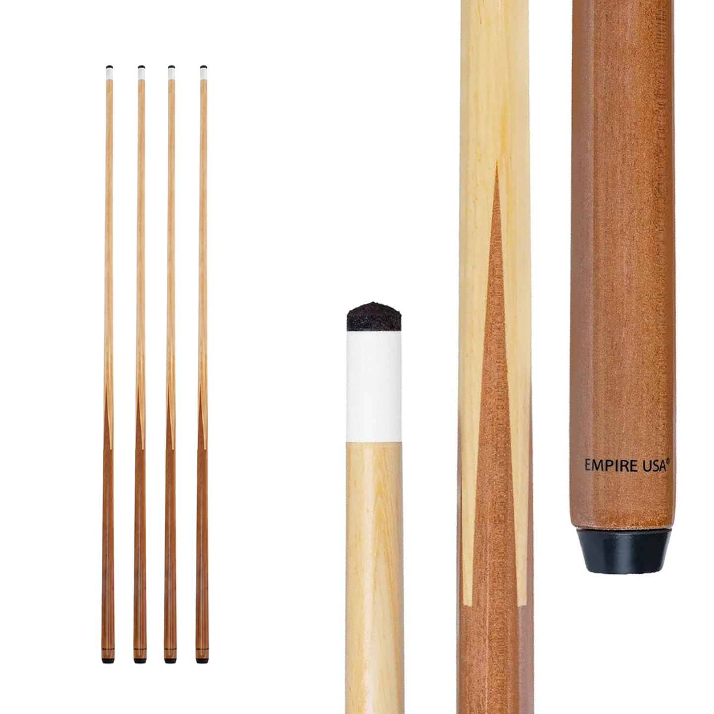 Empire USA - 48” One-Piece Hardwood Billiard Cue Sticks with 13mm Leather Tips, House Bar Pool Sticks for Pool Tables