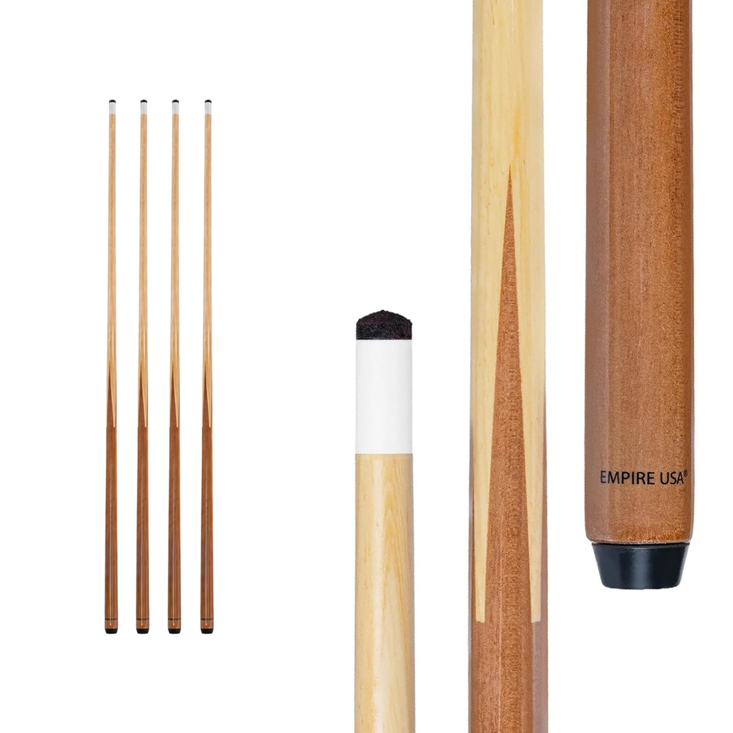Empire USA - 42” One-Piece Hardwood Billiard Cue Sticks with 13mm Leather Tips, House Bar Pool Sticks for Pool Tables
