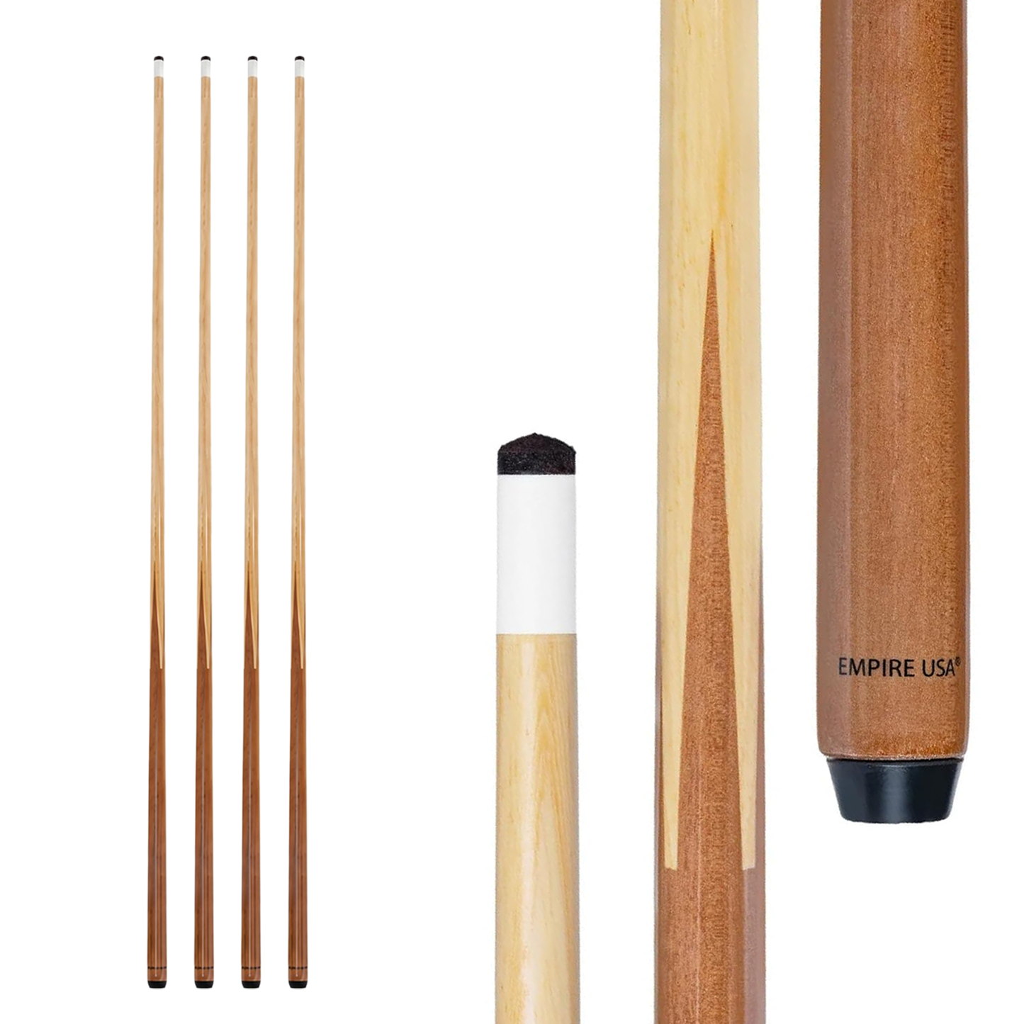 Empire USA - 52” One-Piece Hardwood Billiard Cue Sticks with 13mm Leather Tips, House Bar Pool Sticks for Pool Tables