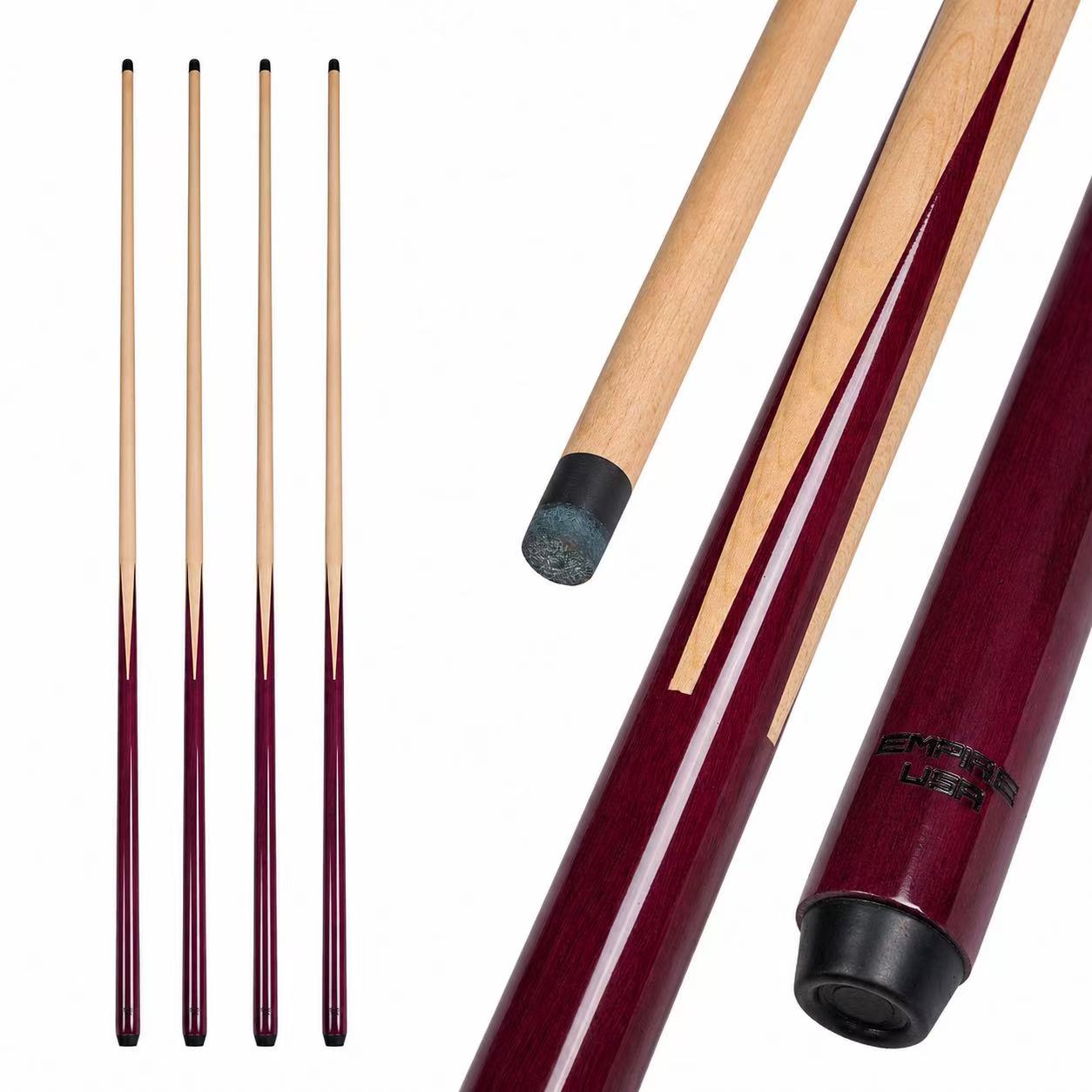 Empire USA - 57" One-Piece Pool Cue Set 4Pcs 18/19/20/21oz, Peltogyne & Maple Shaft, 13mm Tip with Carbon Fiber Ferrule