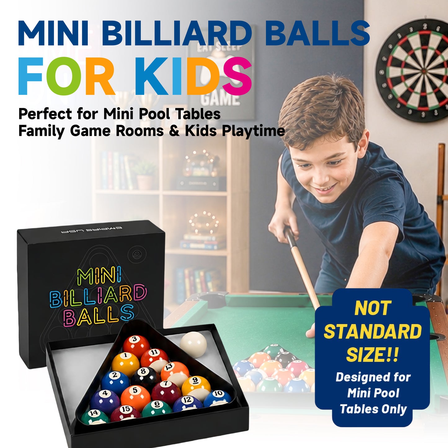 Empire USA Mini Pool Balls Set (1.5 in) w/ Triangle Rack