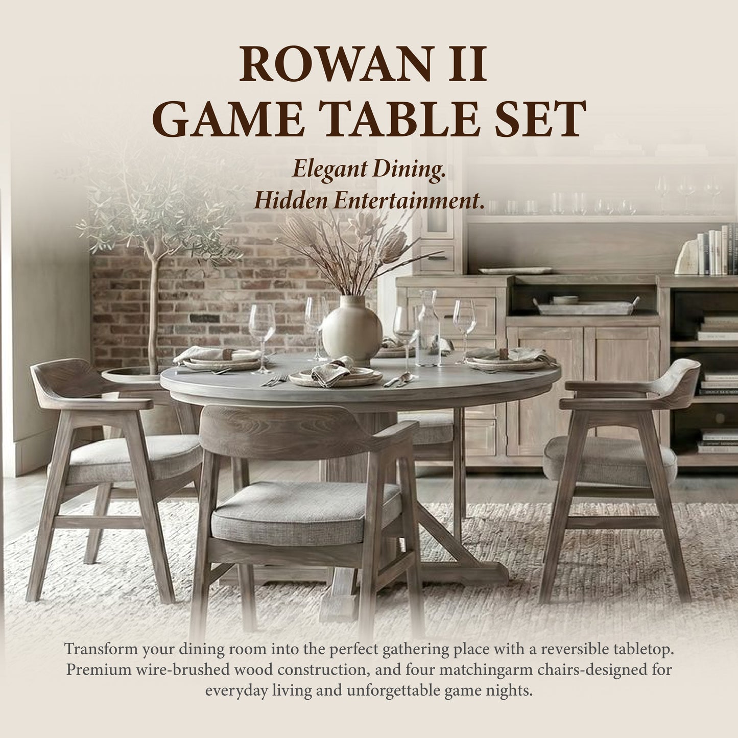 Rowan II - Poker Game & Dining Table Set (Light Grey + Wheat Finish)