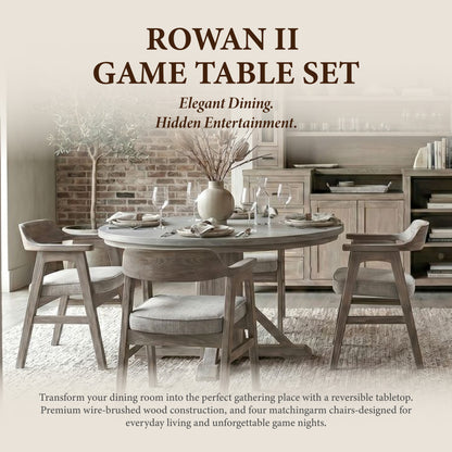 Rowan II - Poker Game & Dining Table Set (Light Grey + Wheat Finish)