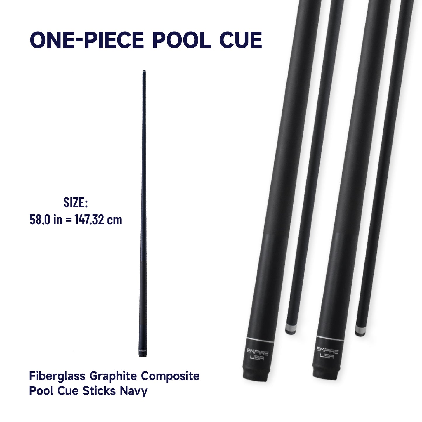 Empire USA - Set of 4 57" Fiberglass Graphite Composite Billiard Pool Cue Sticks (4 Black, Weight from 18oz,19oz, 20oz,21oz)