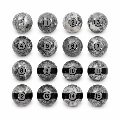 Empire USA   Gray Marble Pattern, Numbered Pool Balls with Black Stripes