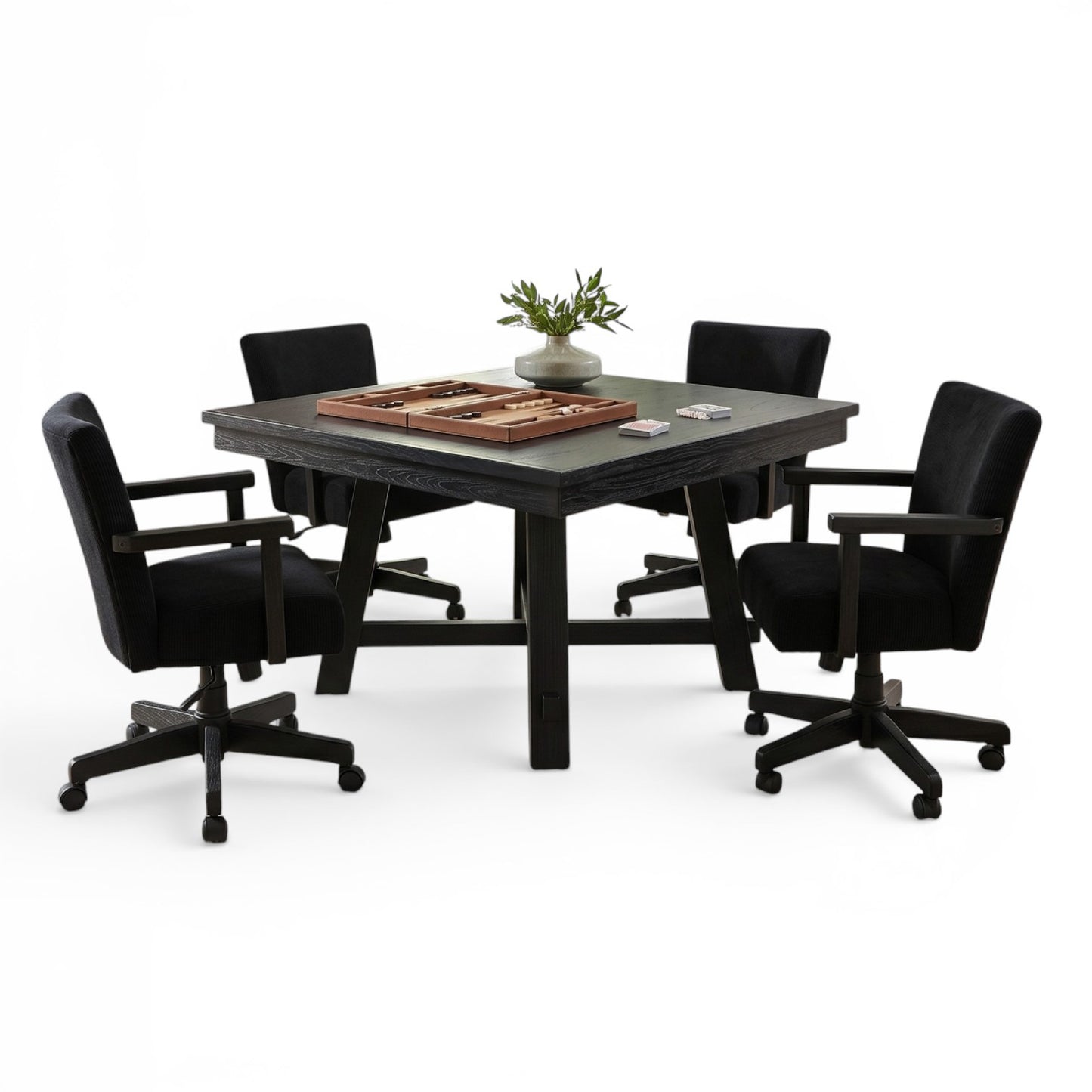 Reno - Poker Game & Dining Table Set (Blackwashed Finish)