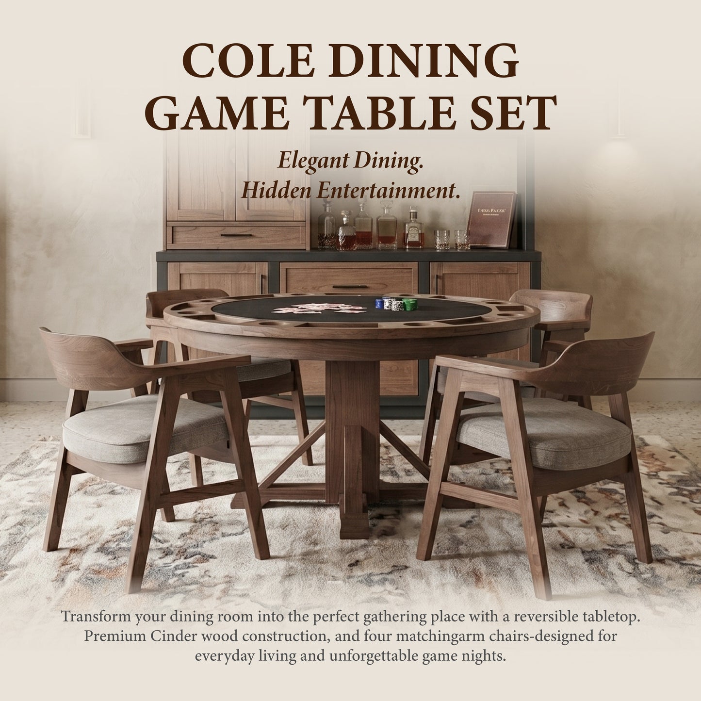 Cole - Poker Game & Dining Table Set (Cinder Finish)