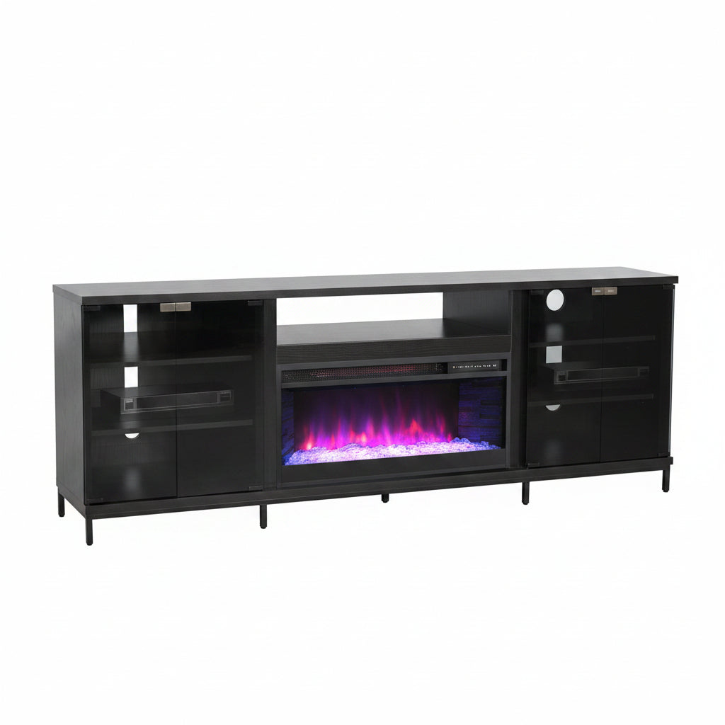3502BOM Media Console Rustic TV Stand Black (70-inch, Not Contain Fireplace, W/28'' Fireplace Option 2001B-28W&C)