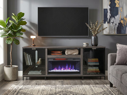 3502GOM Media Console Rustic TV Stand  Grey Walnut  (70-inch, Not Contain Fireplace, W/28'' Fireplace Option 2001B-28W&C)