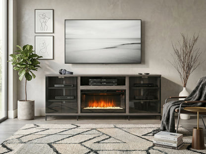 3502GOM Media Console Rustic TV Stand  Grey Walnut  (70-inch, Not Contain Fireplace, W/28'' Fireplace Option 2001B-28W&C)