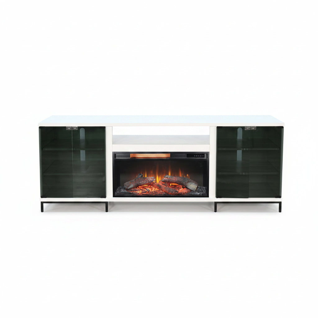 3502WOM Media Console Rustic TV Stand White (70-inch, Not Contain Fireplace, W/28'' Fireplace Option 2001B-28W&C)