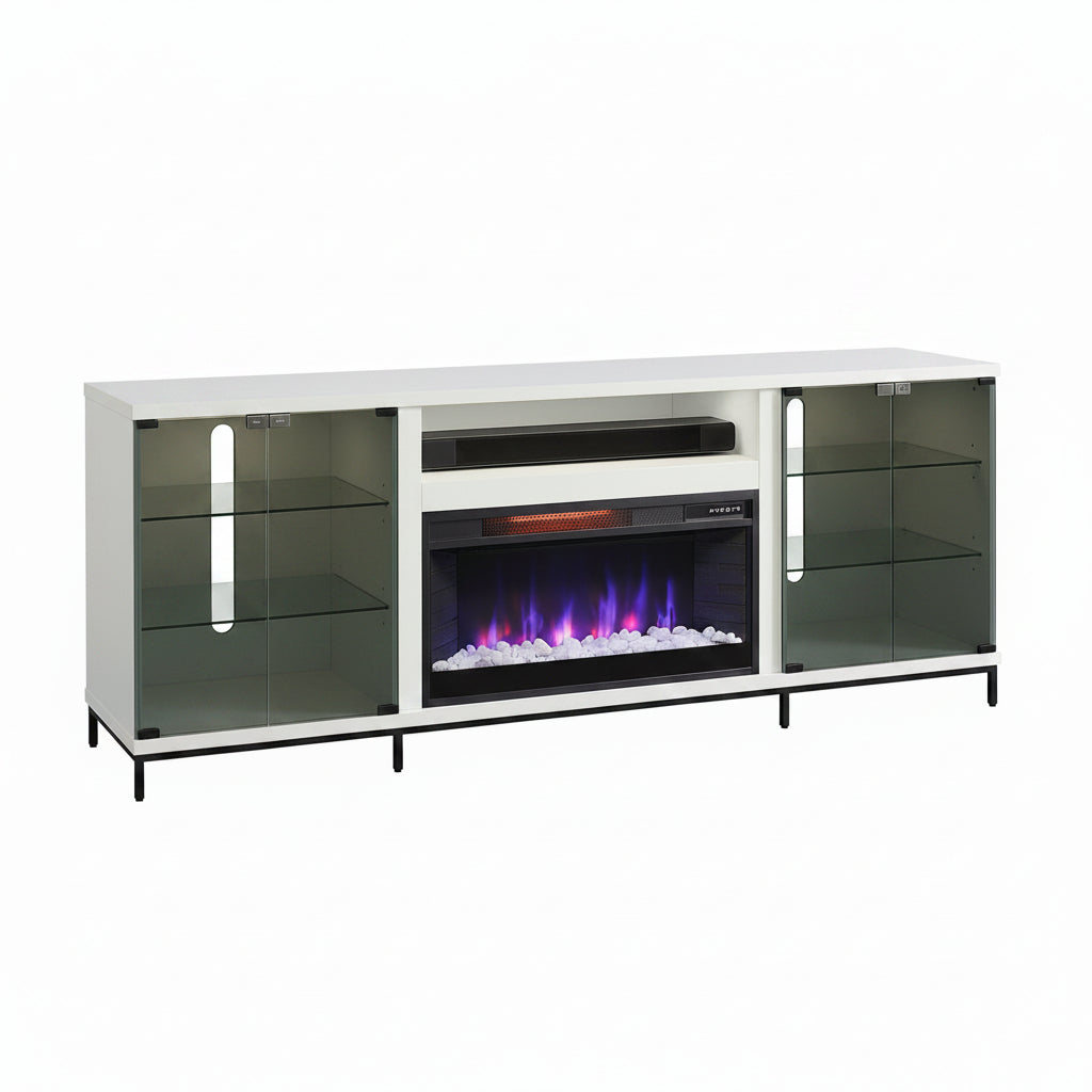 3502WOM Media Console Rustic TV Stand White (70-inch, Not Contain Fireplace, W/28'' Fireplace Option 2001B-28W&C)